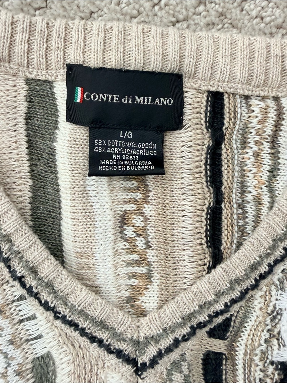 American Vintage Coogi Style Beige and Black Striped Knit Sweater - Picture 2 of 5